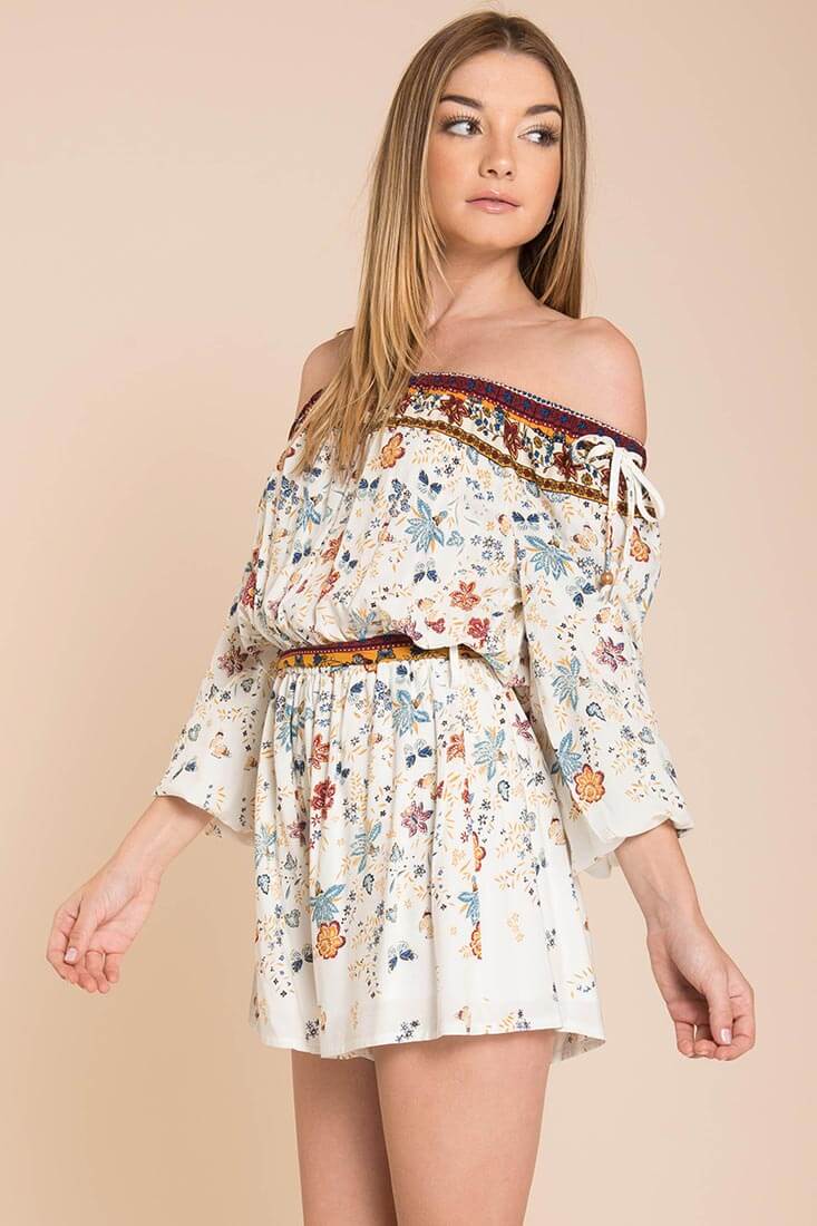Kiley Floral Romper White / Brown - Sonourner