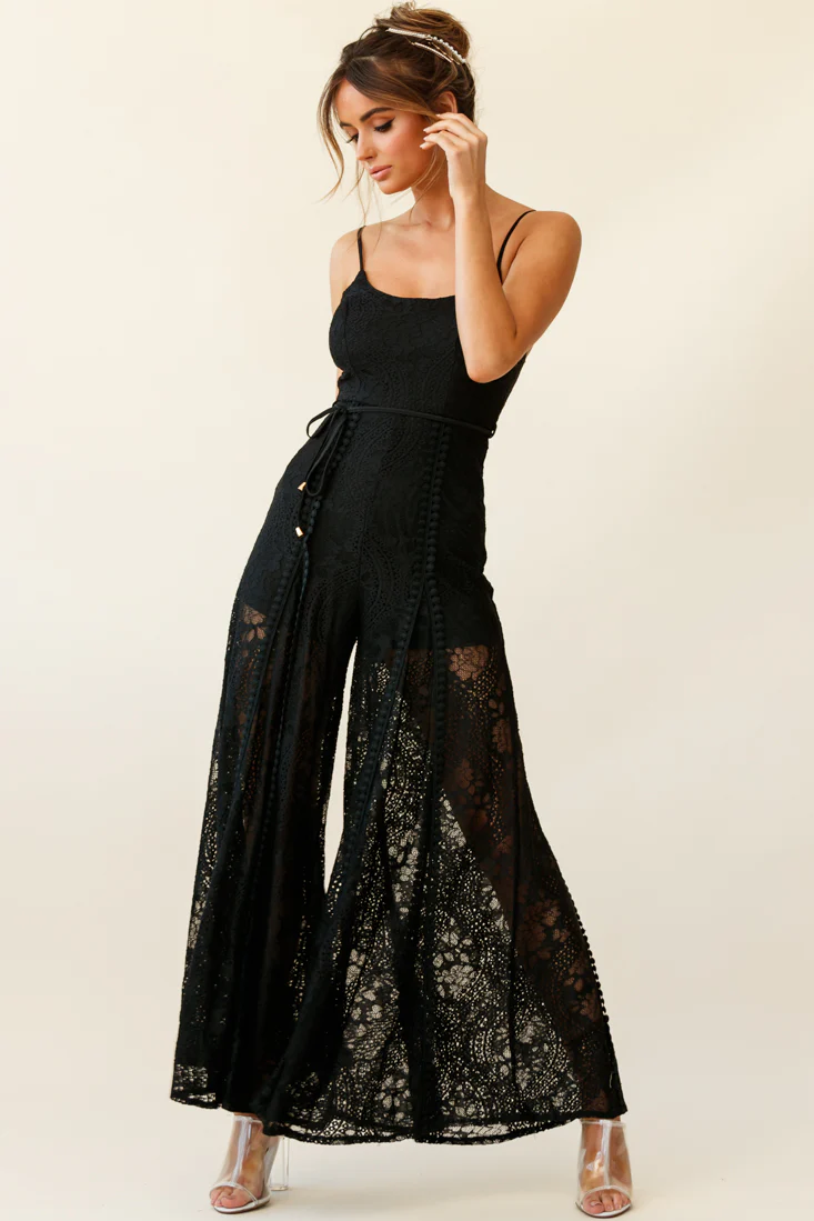 Palm Springs Lace Jumpsuit Black - Sonourner