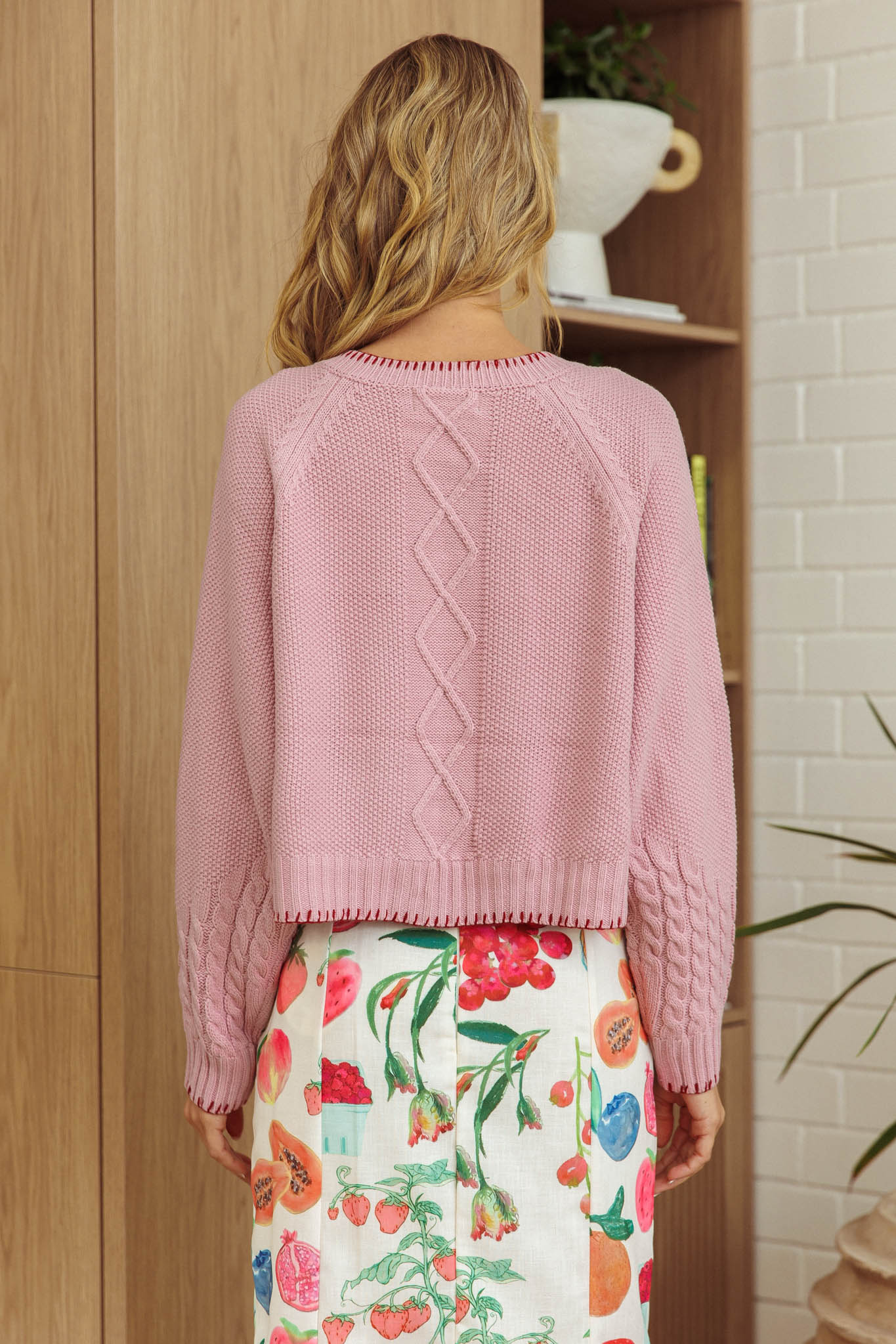 Early Snow Blanket Stitch Bow Cardigan Light Pink - Sonourner