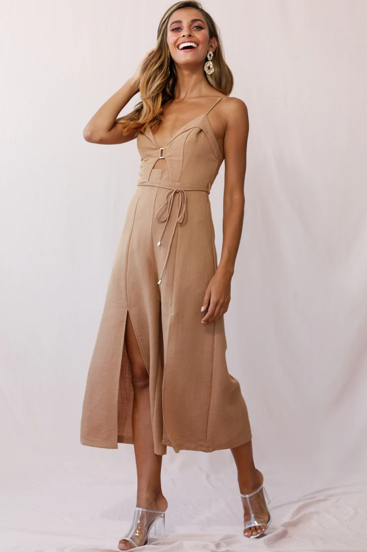 Charlie Structured Wide Leg Jumpsuit Tan - Sonourner