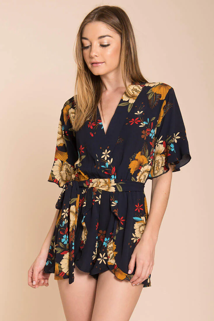 Abril Floral Romper Navy - Sonourner