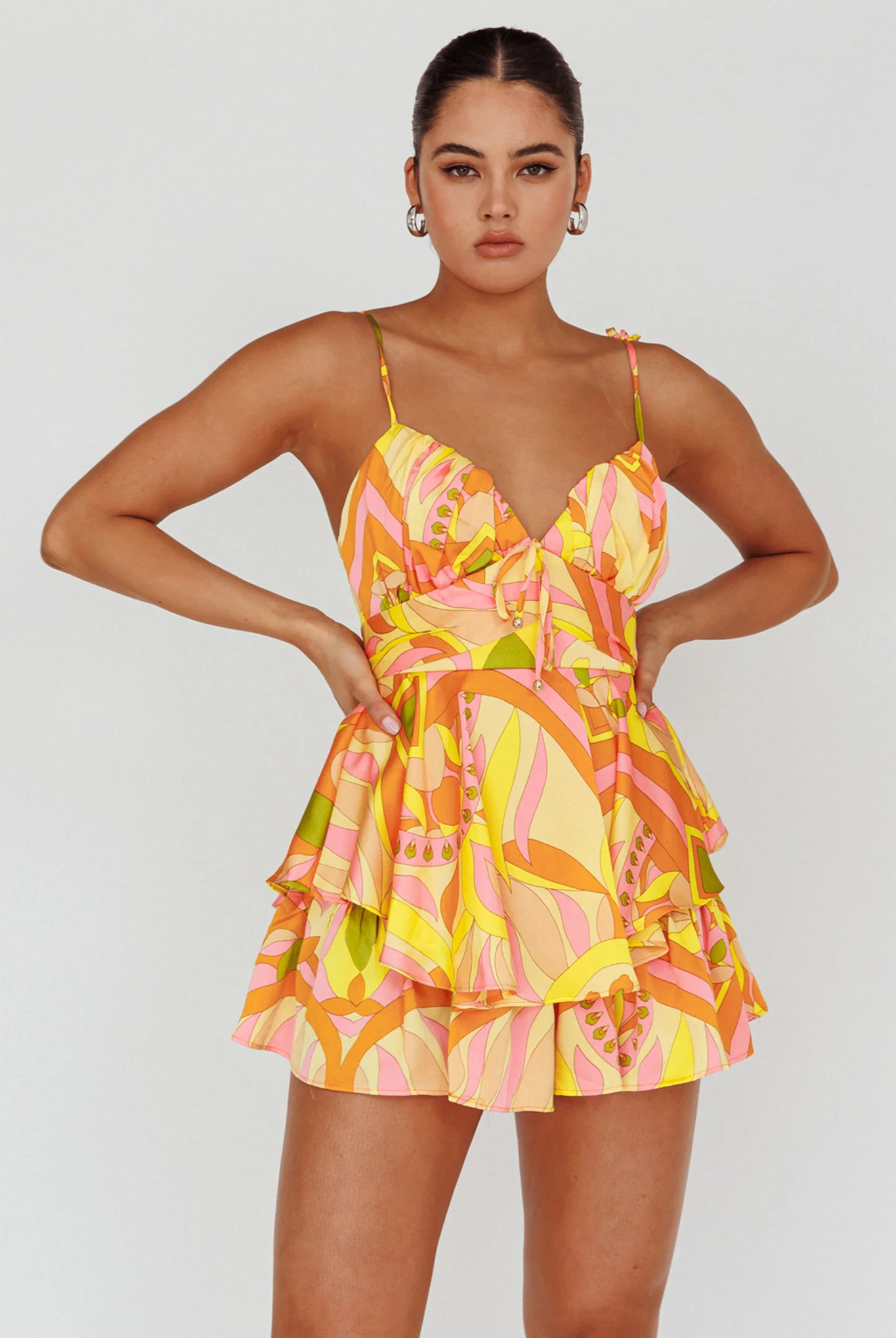 Happy Thoughts Tied Shoulder Romper Yellow Multi - Sonourner