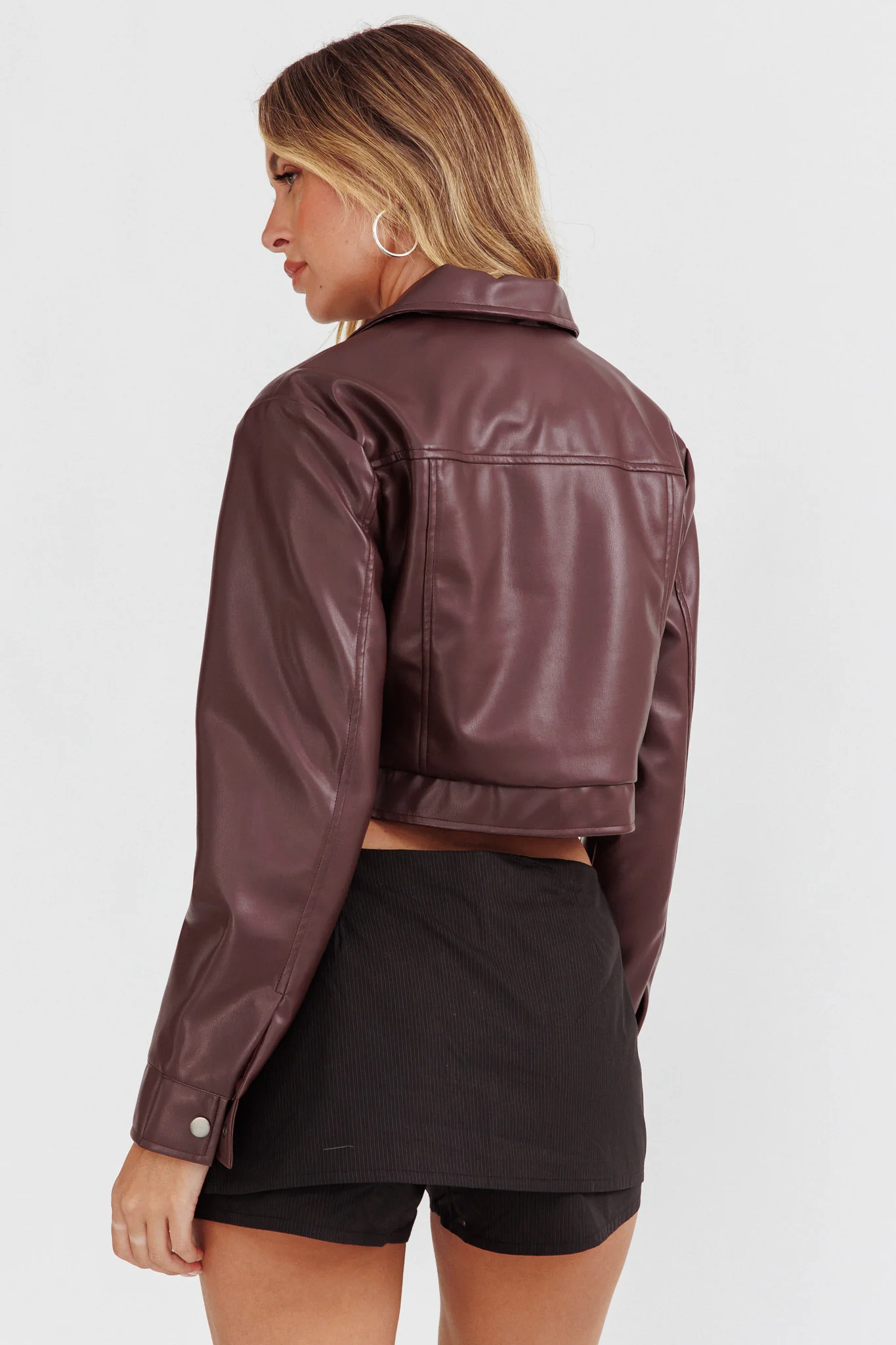 Navigator Snap Button Faux Leather Jacket Brown - Sonourner