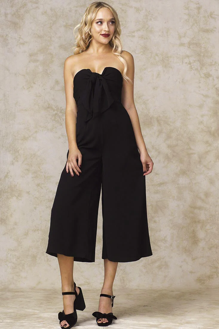 Khloe Bow Tie Wide Leg Jumpsuit Black - Sonourner