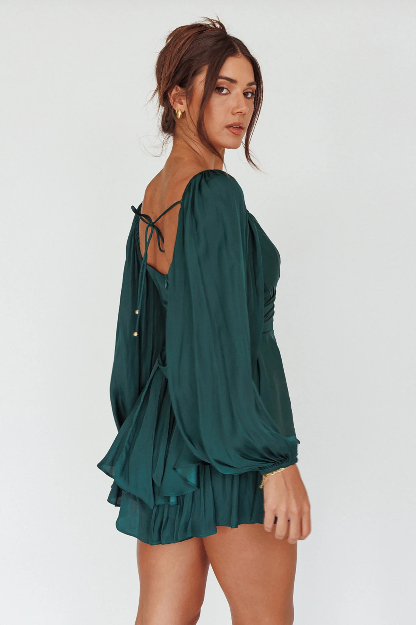 It's Complicated Long Sleeve Flounce Romper Forest Green - Sonourner