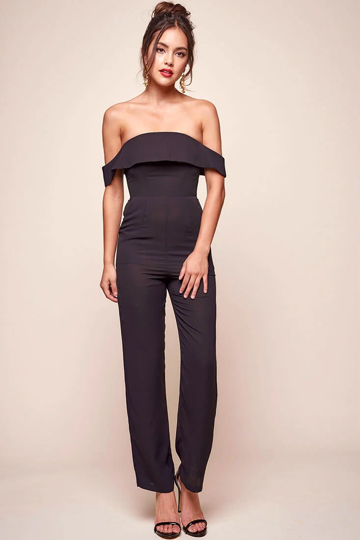 Sarah Summer Nights Ruffle Top Jumpsuit Black - Sonourner