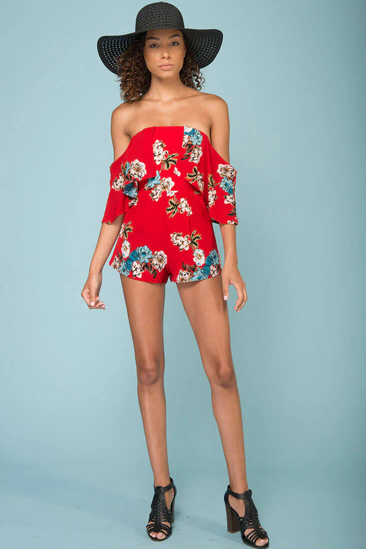 Dixie Floral Print Romper Red - Sonourner