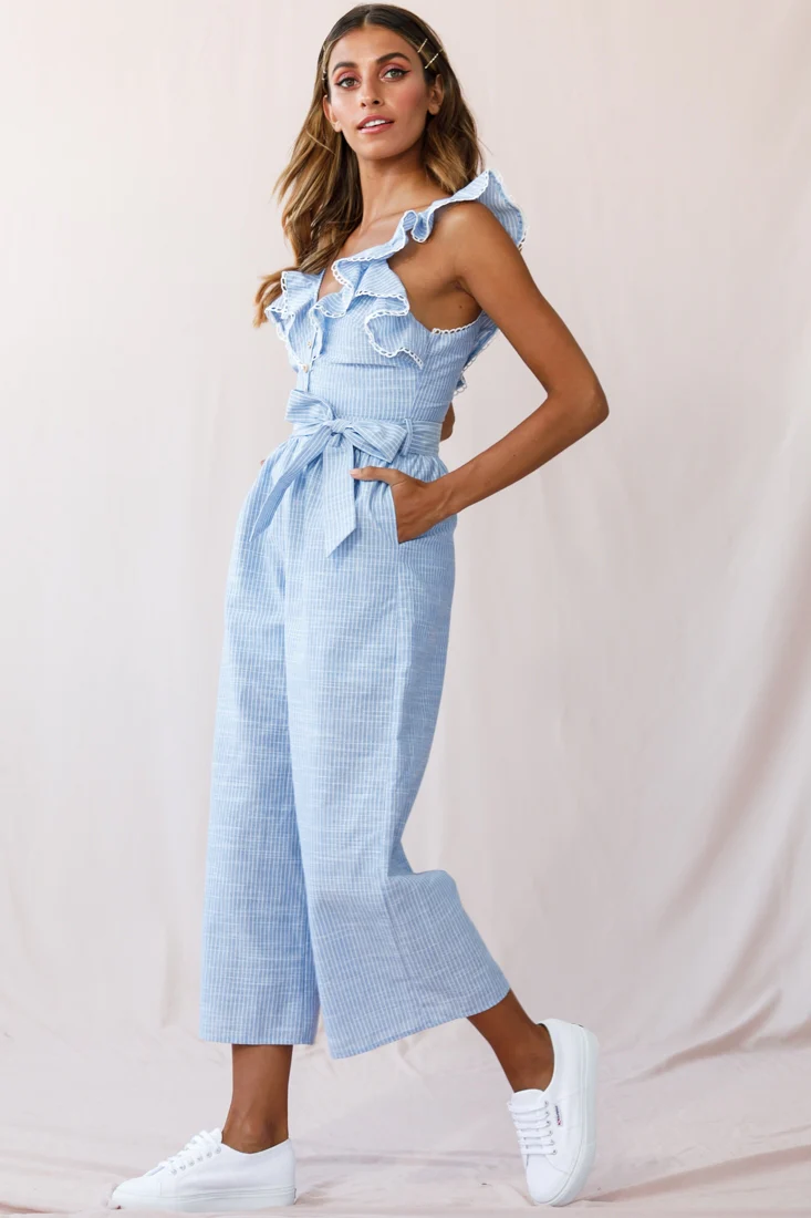 Danube Belted Waist Pinstripe Jumpsuit Blue - Sonourner