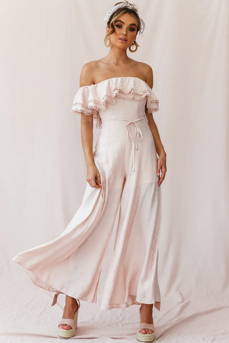 Beloved Off-Shoulder Wide Leg Jumpsuit Nude - Sonourner