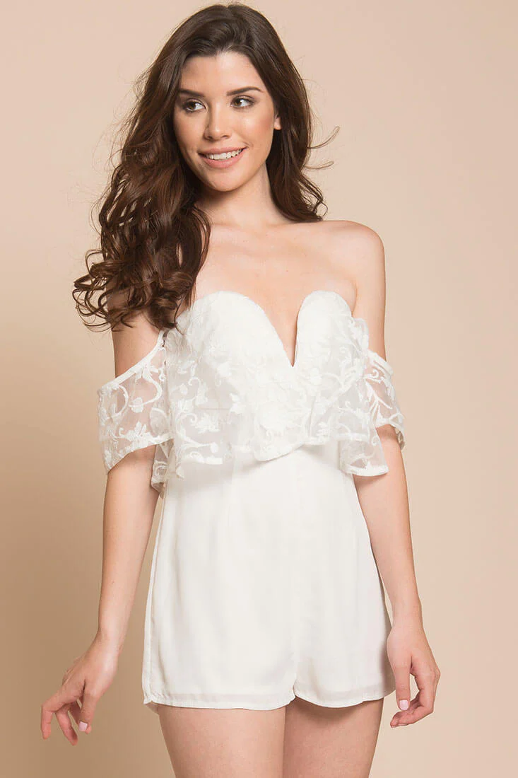 Adeline Lace Open Back Club Party Romper White - Sonourner