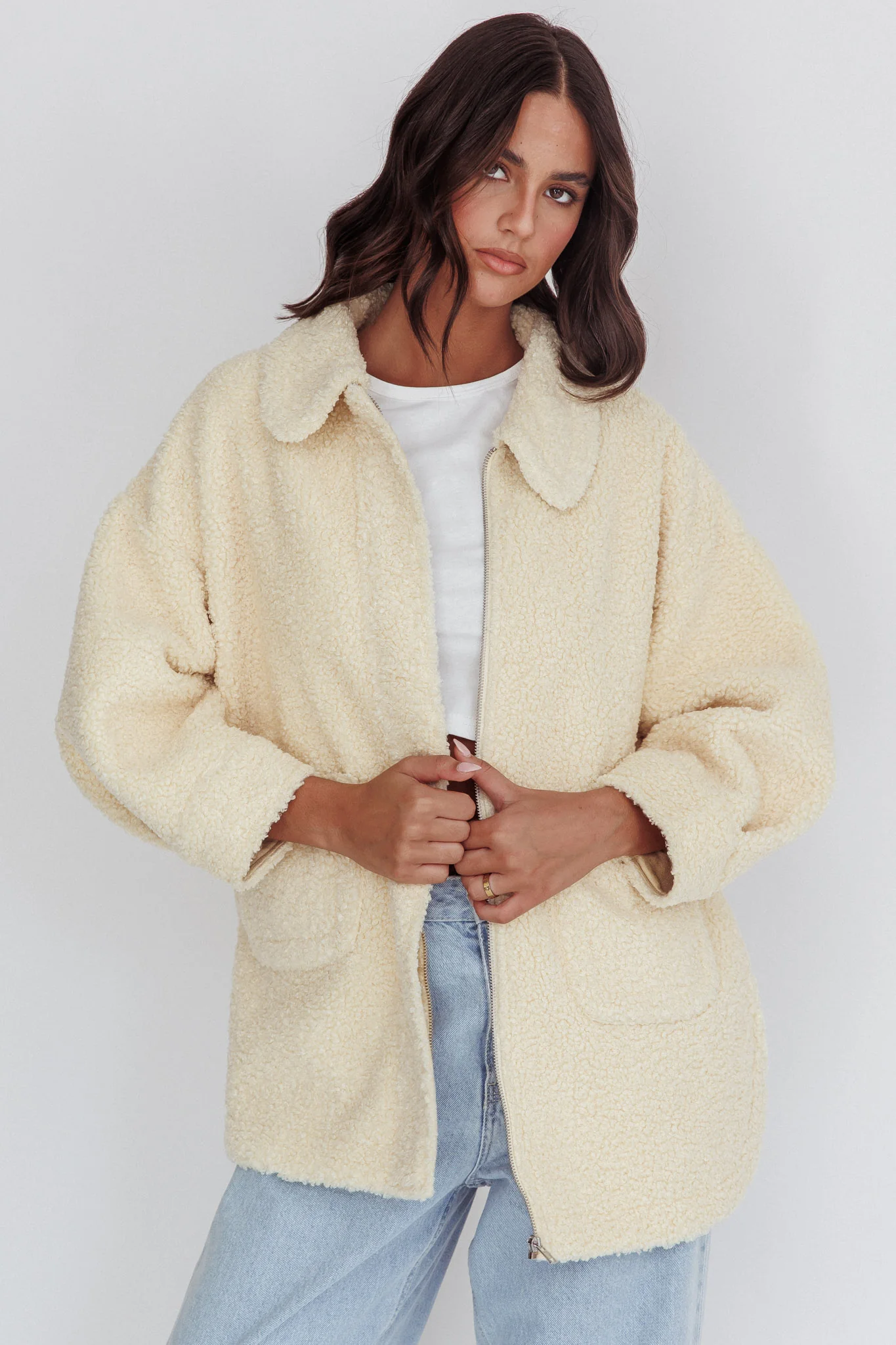 Peace & Serene Collared Sherpa Jacket Yellow - Sonourner