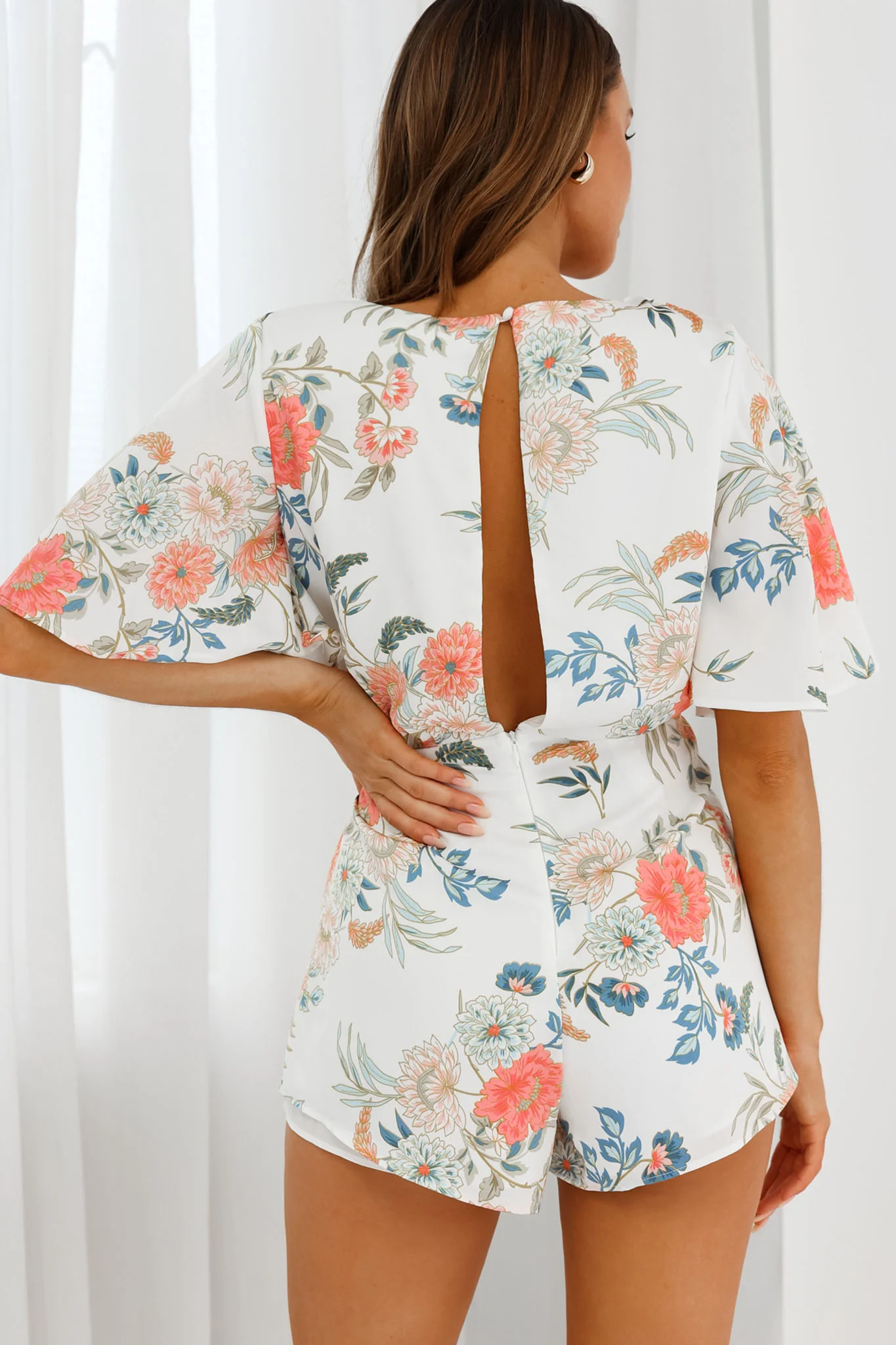 Nadi V-Neckline Wrap Romper Floral Print White - Sonourner