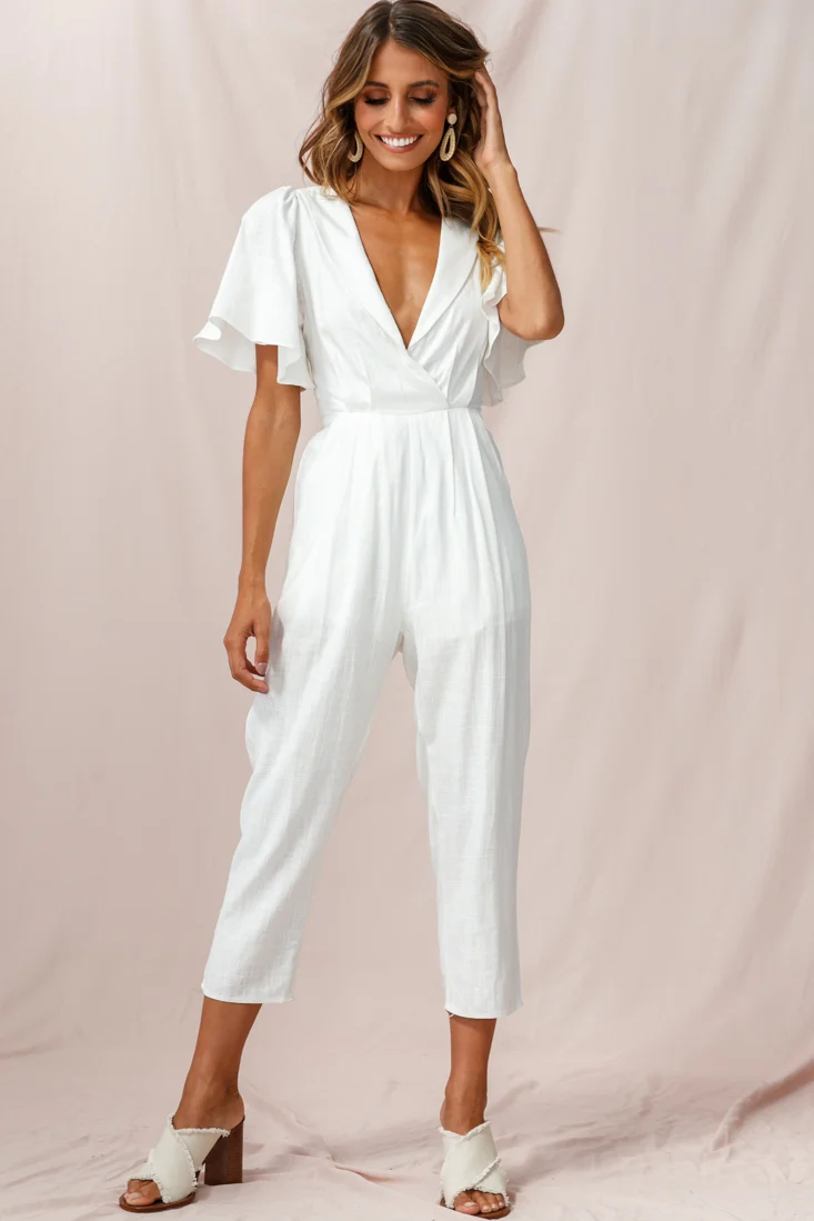 Dana Straight Leg Collared Neck Jumpsuit White - Sonourner