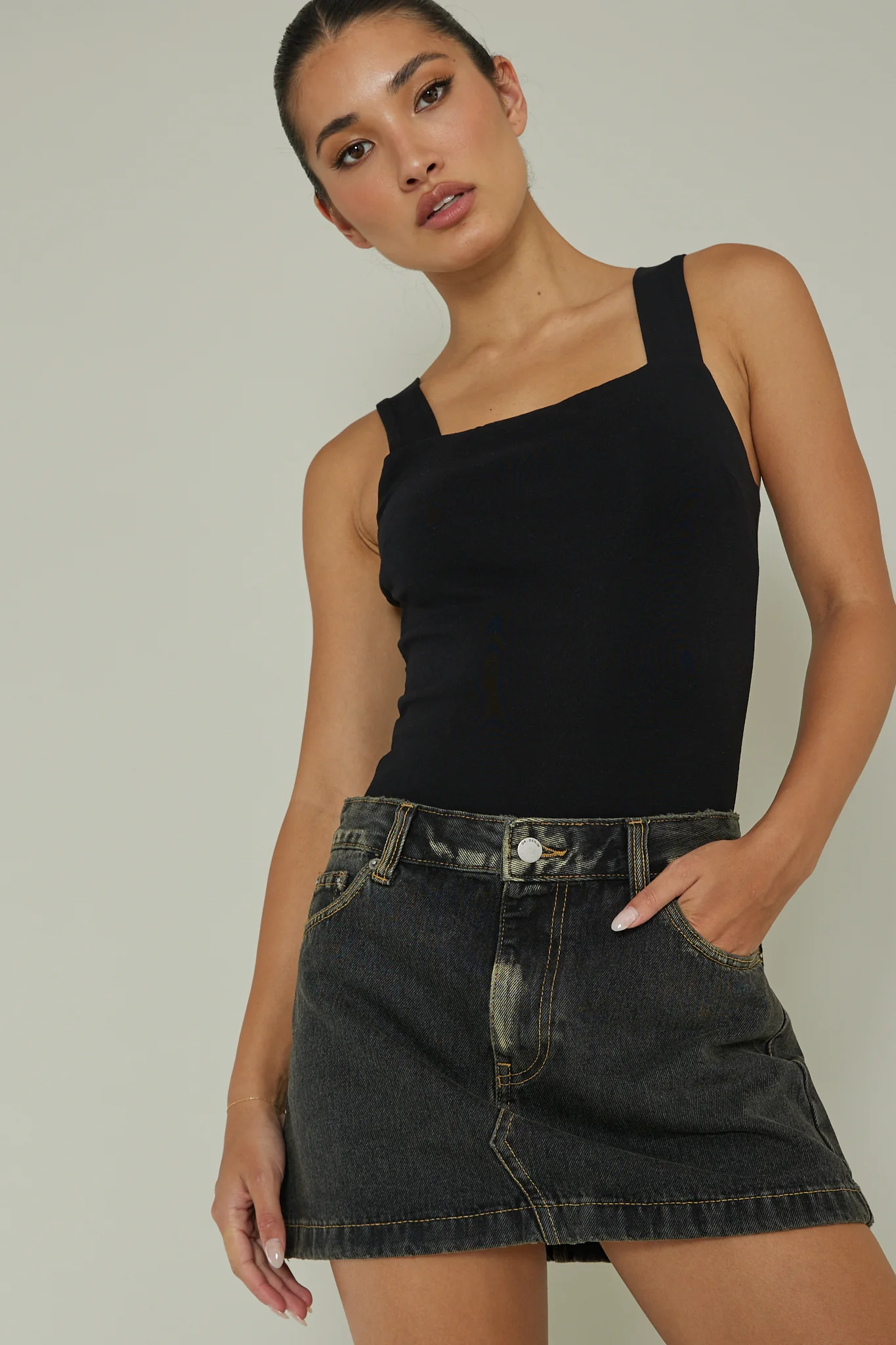 High Time Square Neckline Leotard Black - Sonourner