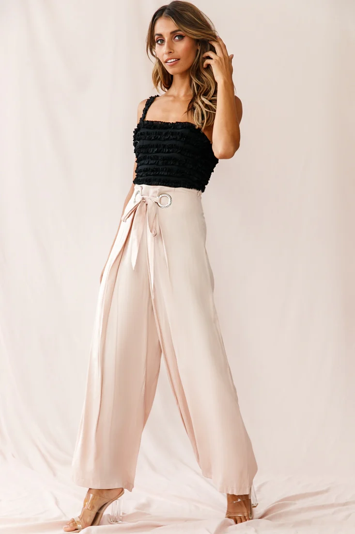 Saigon Wide Leg Eyelet Pants Mocha - Sonourner