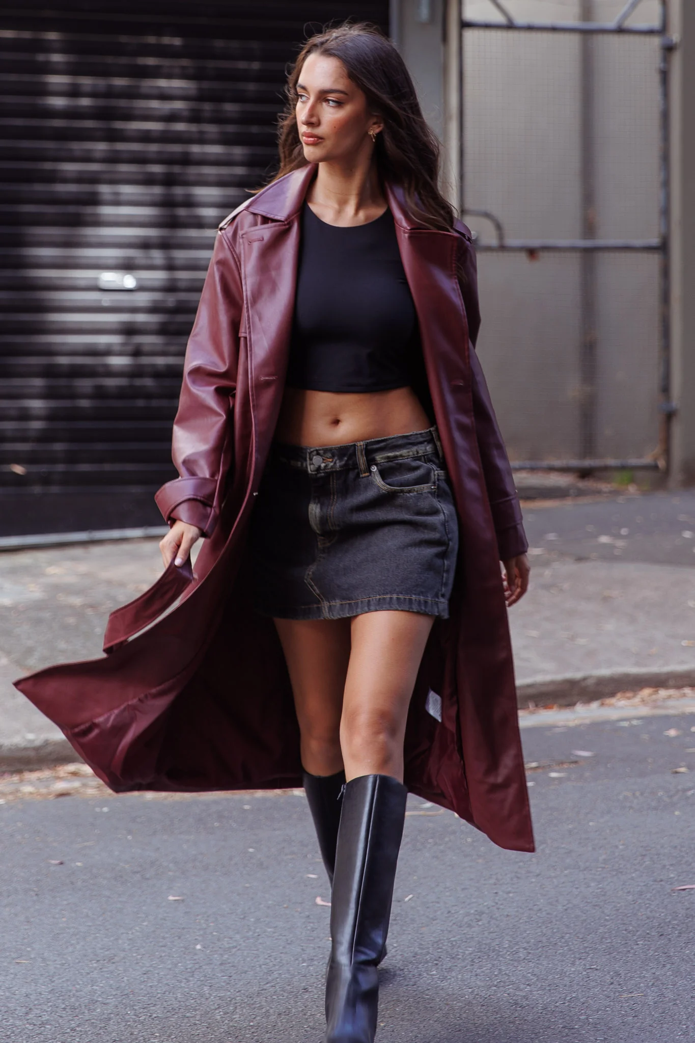 Zen Faux Leather Trench Coat Burgundy - Sonourner