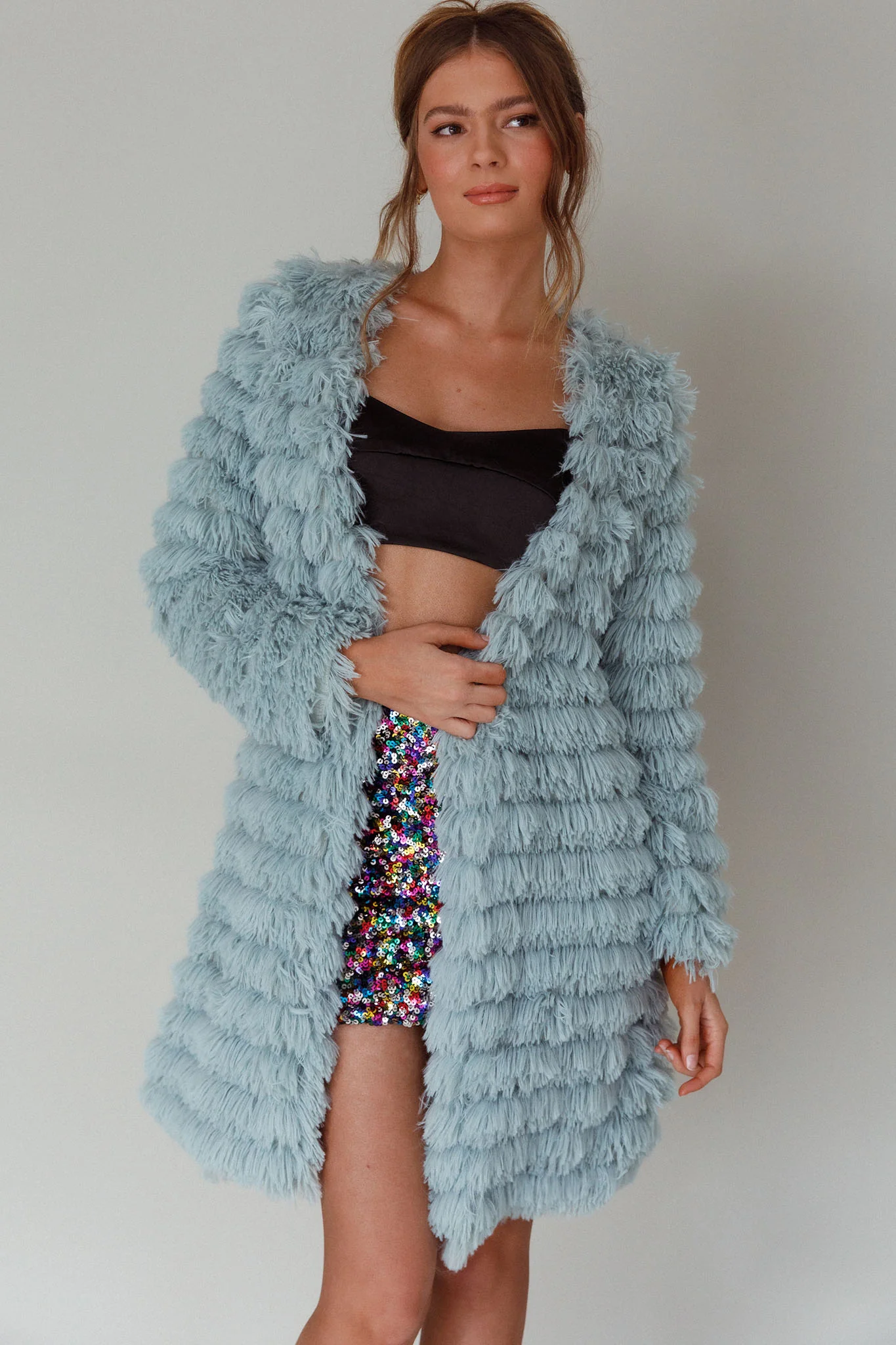 Montana Faux Fur Long Jacket Matcha - Sonourner