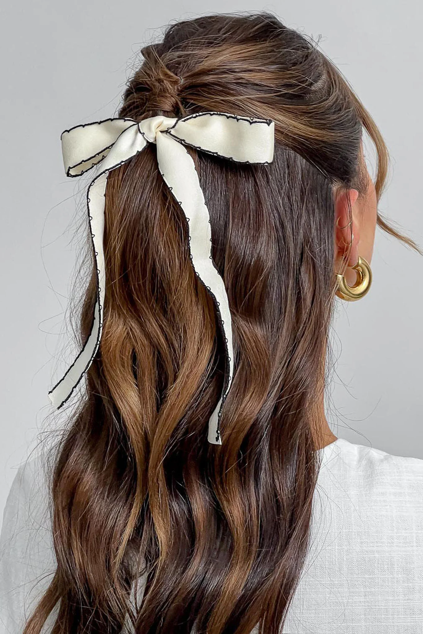 Misky Edge Stitch Bow Hairpin White - Sonourner