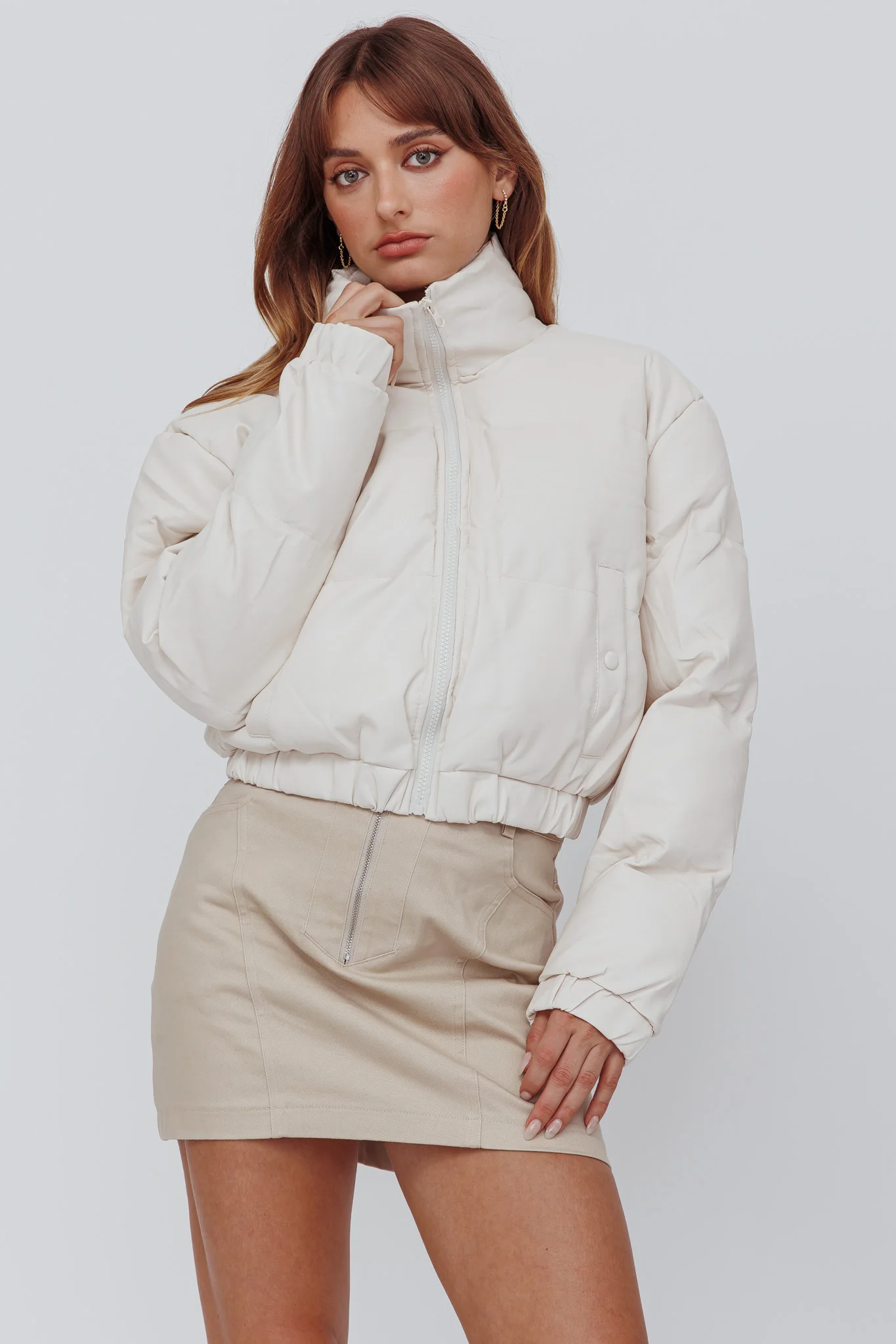 Winter Magic Faux Leather Puffer Jacket Cream - Sonourner