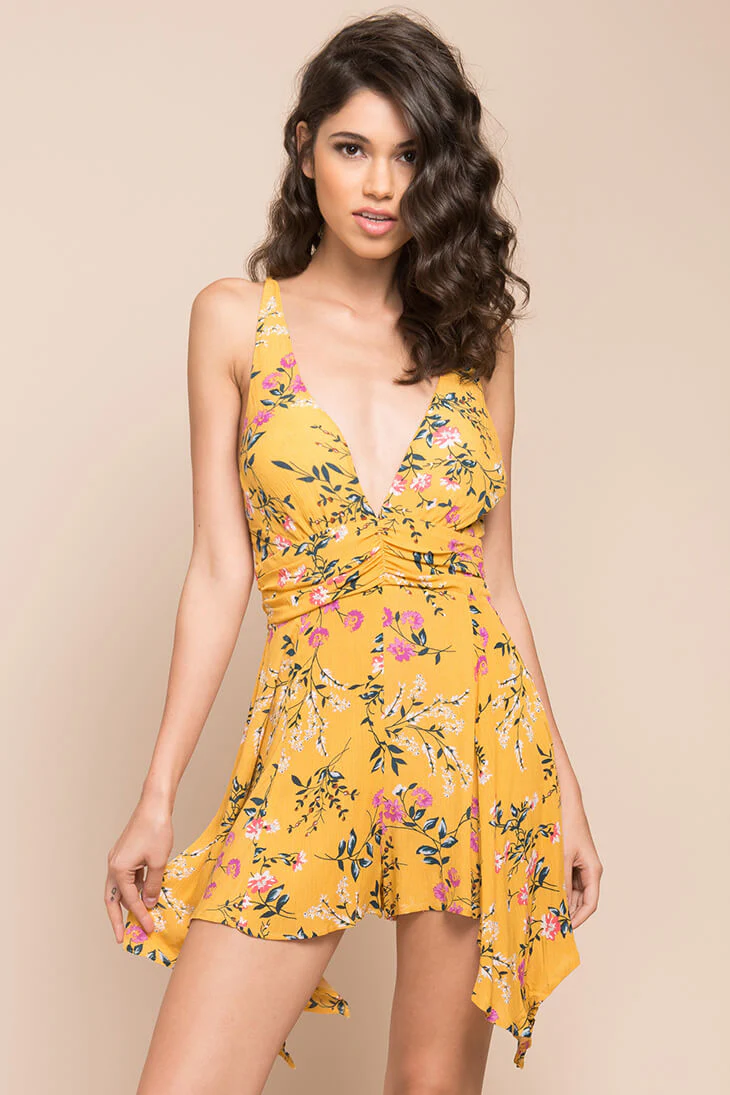 Brynna Floral Romper Yellow Mustard - Sonourner