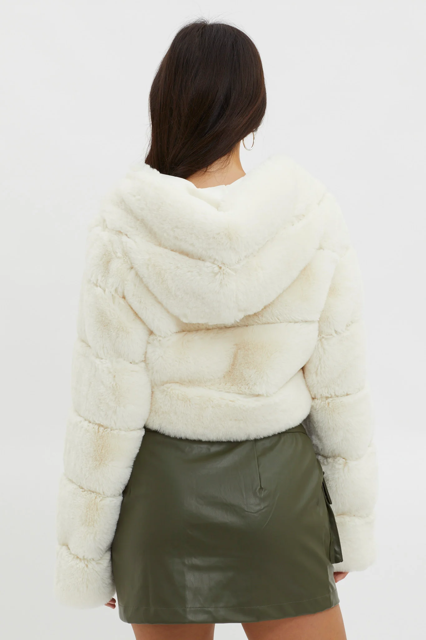 Polina Hooded Faux Fur Jacket Ivory - Sonourner