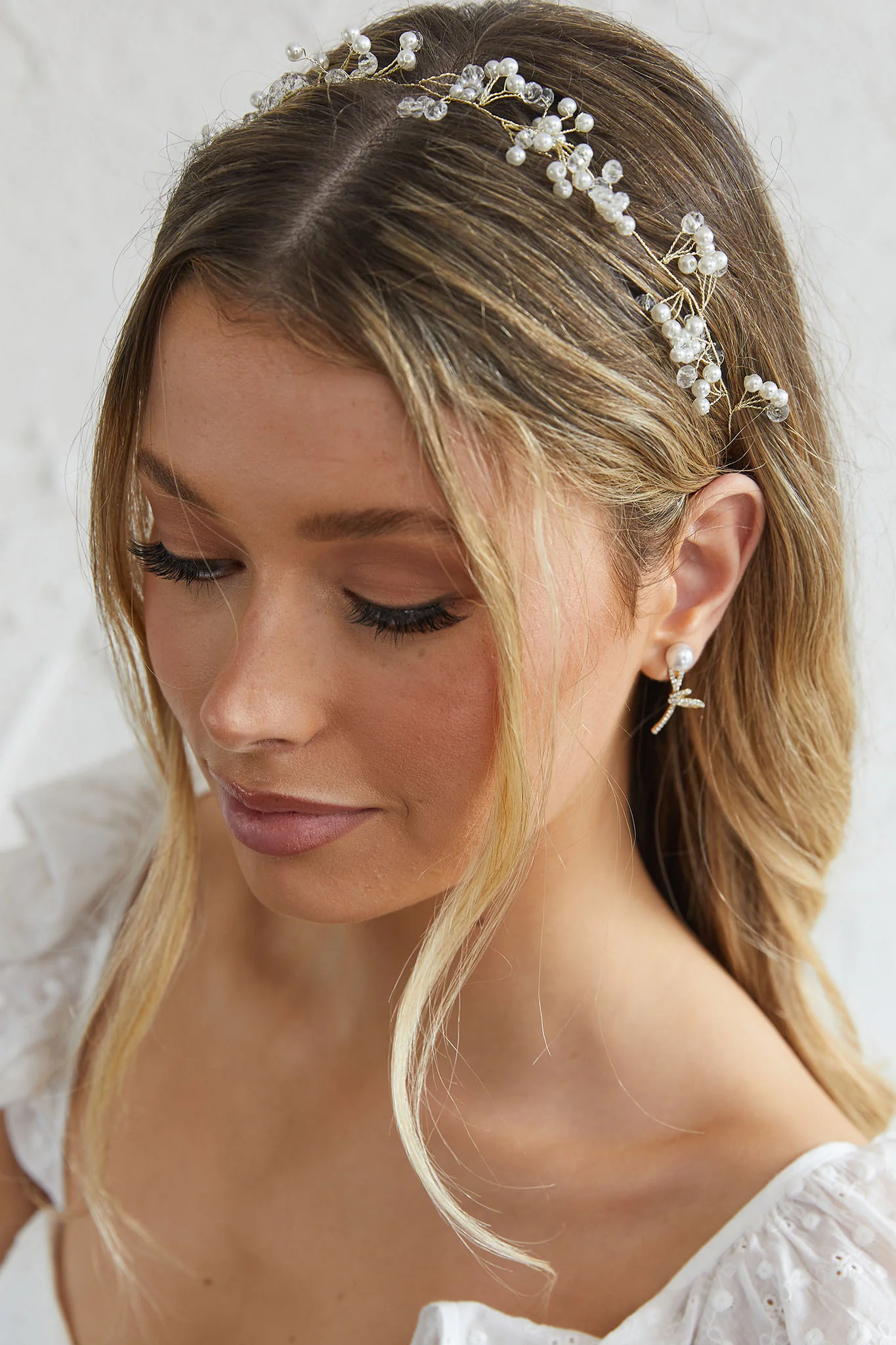 Enchanted Pearl & Crystal Wire Headband Gold - Sonourner